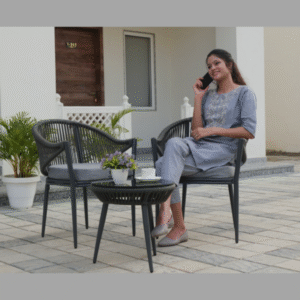 3 Piece Woven Rope Patio Furniture Set with Cushions.